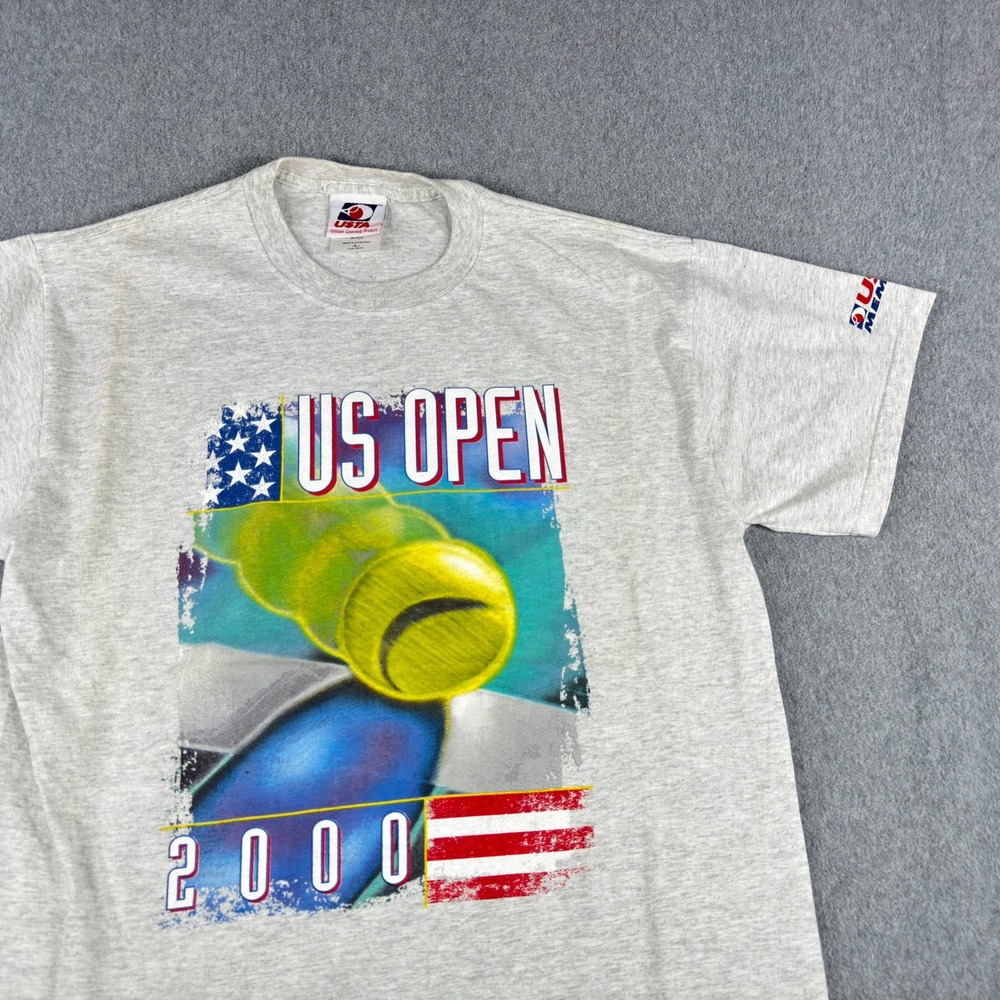 Vintage 2000 US Open Tennis T Shirt Mens L Gray USTA Graphic Y2K USA